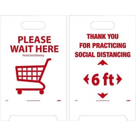 Nmc Floor Sign, PLEASE WAIT HERE THANK YOU FOR PRACTICE SOCIAL DISTANCING 6 FT, Coroplast, Double Sided FS42